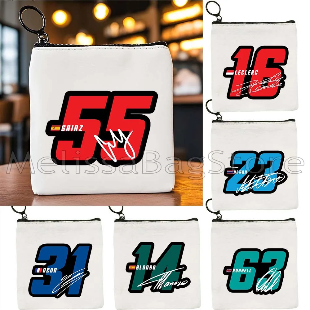 

F1 Racer Signature Number Alex 23 Carlos 55 Lewis 44 Lando 4 George 63 Fernando 14 Charles 16 Key Coin Purse Cute Bag Wallet