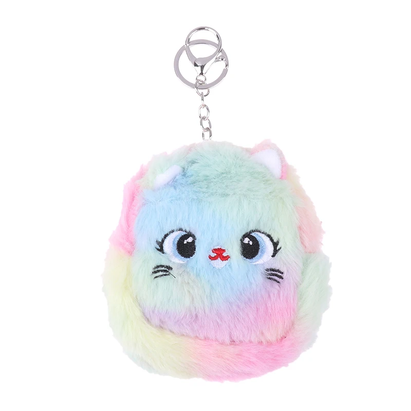 Cute Cat Plush Coin Purse com chaveiro Bolsa de mudança de zíper Pequeno fone de ouvido Saco de batom Mini carteira Bolsa de dinheiro Presente infantil