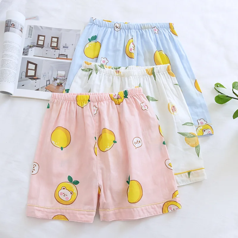 Women Sleep Short Pants Cotton Gauze Pajamas Shorts Summer Home Casual Beach Bottoms Lounge Sleepwear Loose Large Size Printing