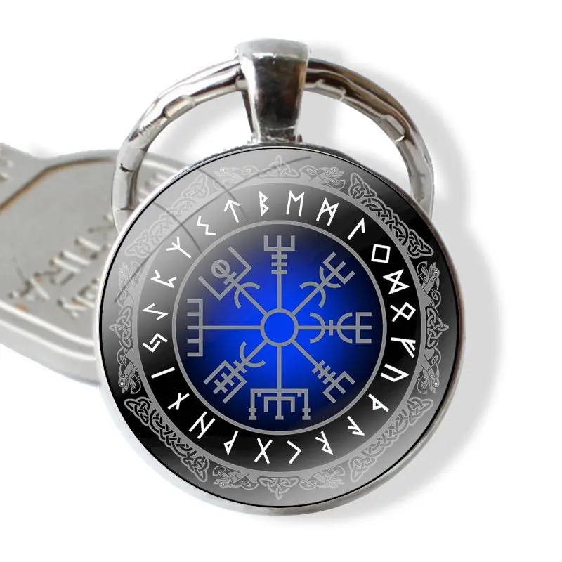 Vegvisir-Llavero vikingo de cabujón de cristal hecho a mano, llavero colgante, soporte