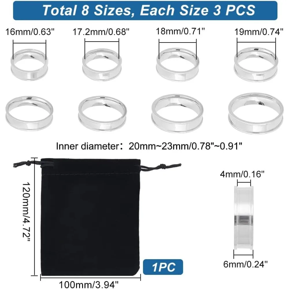 Anelli per dito con nucleo vuoto Anello per dito scanalato in acciaio inossidabile Anello vuoto rotondo a fascia larga per kit per la creazione di gioielli con anello intarsiato