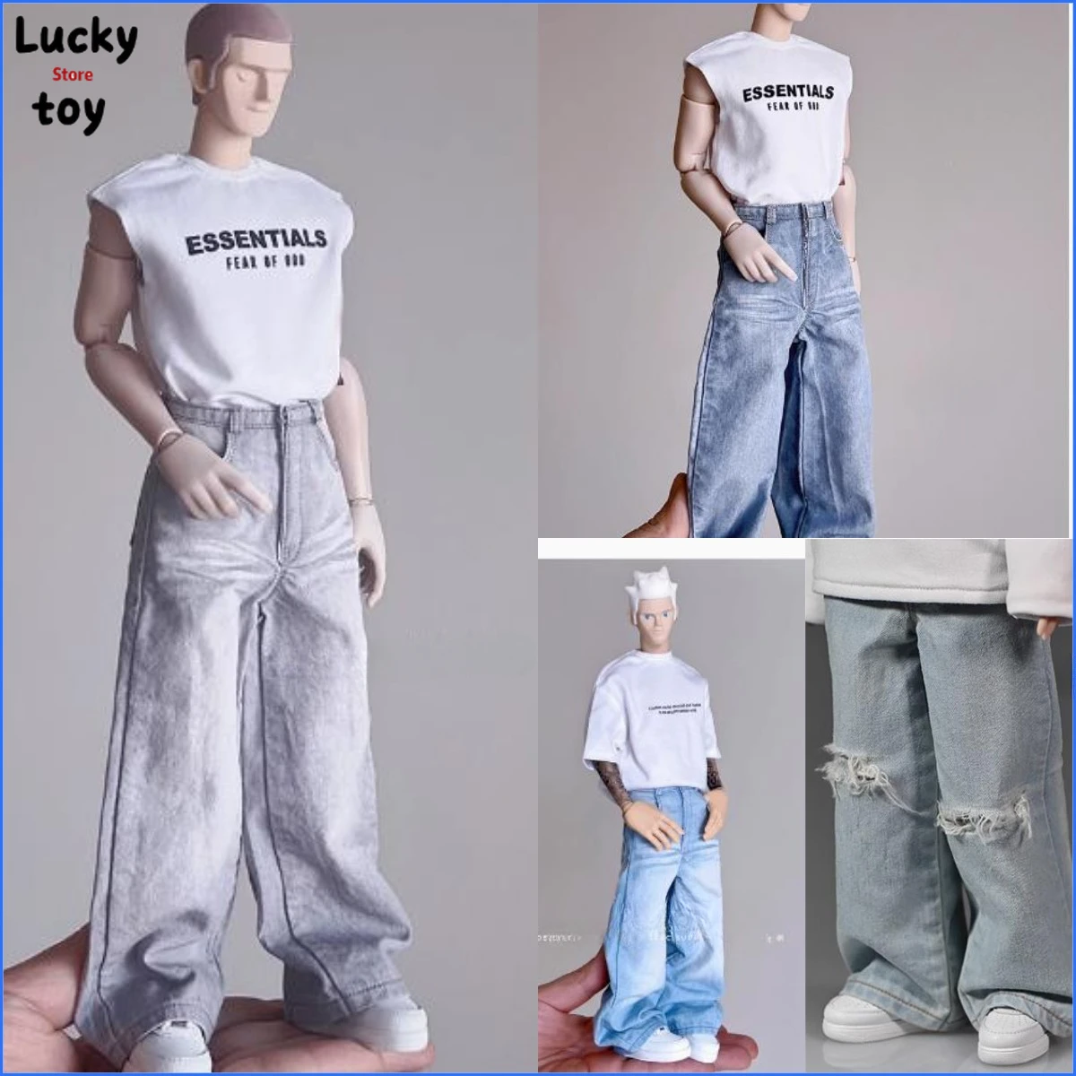 1/6 Schaal Vrouwelijke/mannelijke Soldaat Y2K Losse Casual Broek Streetwear Broek Gescheurde Jeans voor 12Inch Action Figure Body poppen