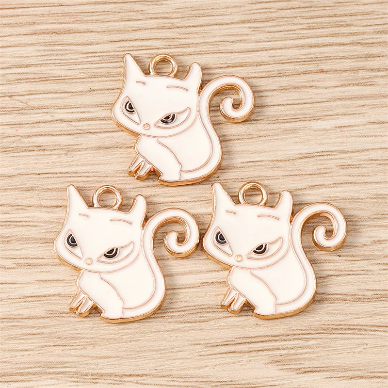 10 Stück 20x20mm Cartoon-Tier-Charms, Emaille-Katzen-Anhänger für Halsketten, Ohrringe, DIY-Handwerk, Schmuckzubehör ﻿ – Detail 4