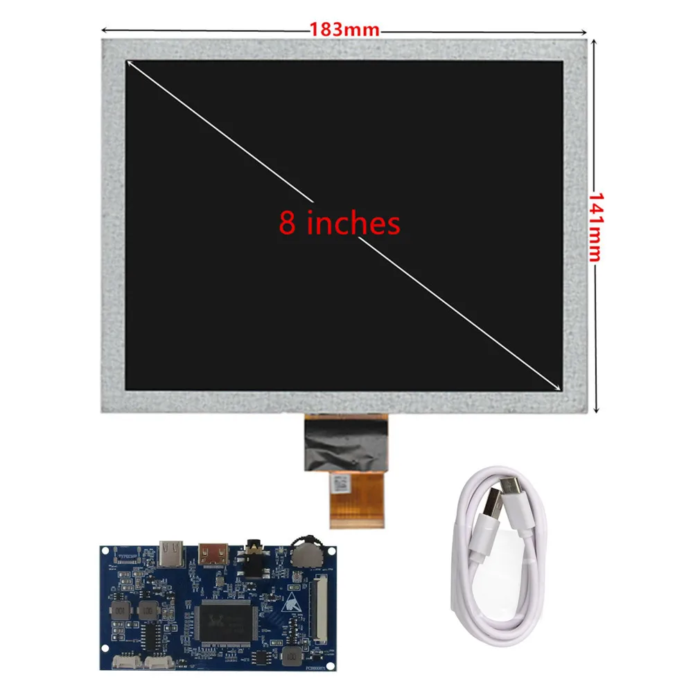 8 Inch EJ080NA-04C IPS 4:3 Portable LCD Display Screen Universal DIY Type-c HDMI Driver Control Board Raspberry Pi PC Monitor