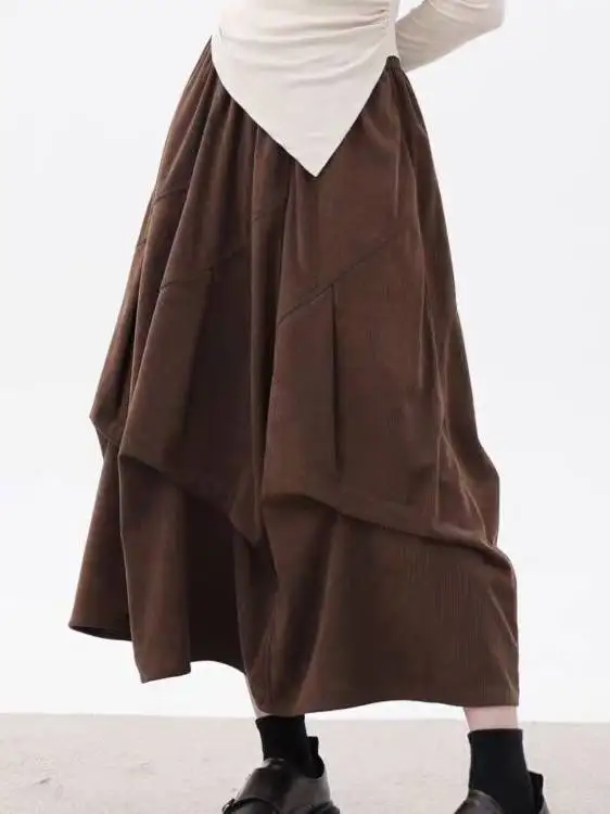 

Corduroy Midi Skirt Women's plus Size Artistic Retro Design Sensation Skirts Trendy A-Line Single Piece Winter Season