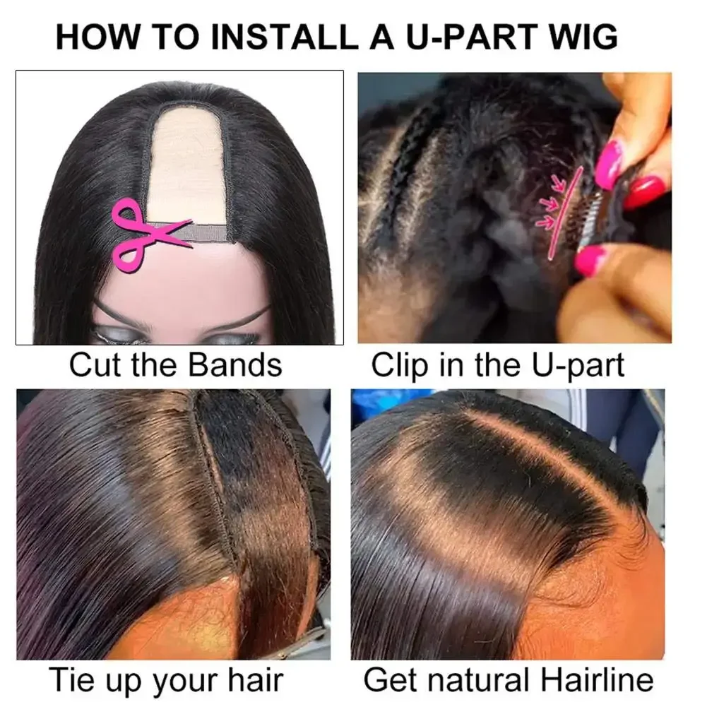 Natural Straight U Part Wig Brazilian Human Hair Bob Wig Mini Leave Out Easy Contour U Part Straight Wig with Elastic Drawstring