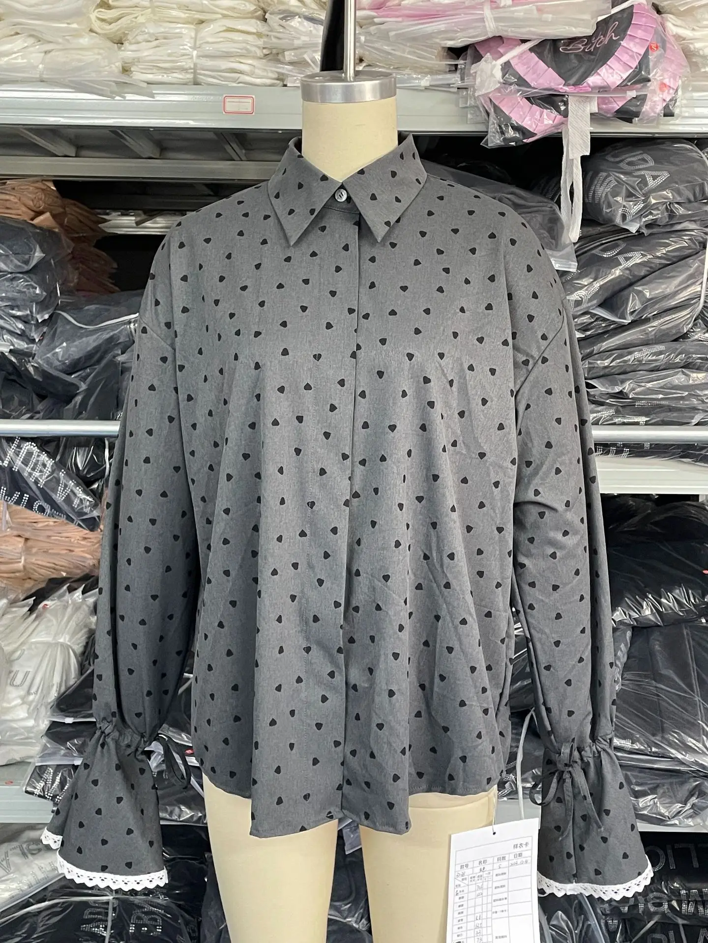 Women\'s Shirt 2024 New Cuff Lace Stitched Shirt Design Sense Fashion Loose Polka Dot Lapel Long Sleeve Spring and Autumn