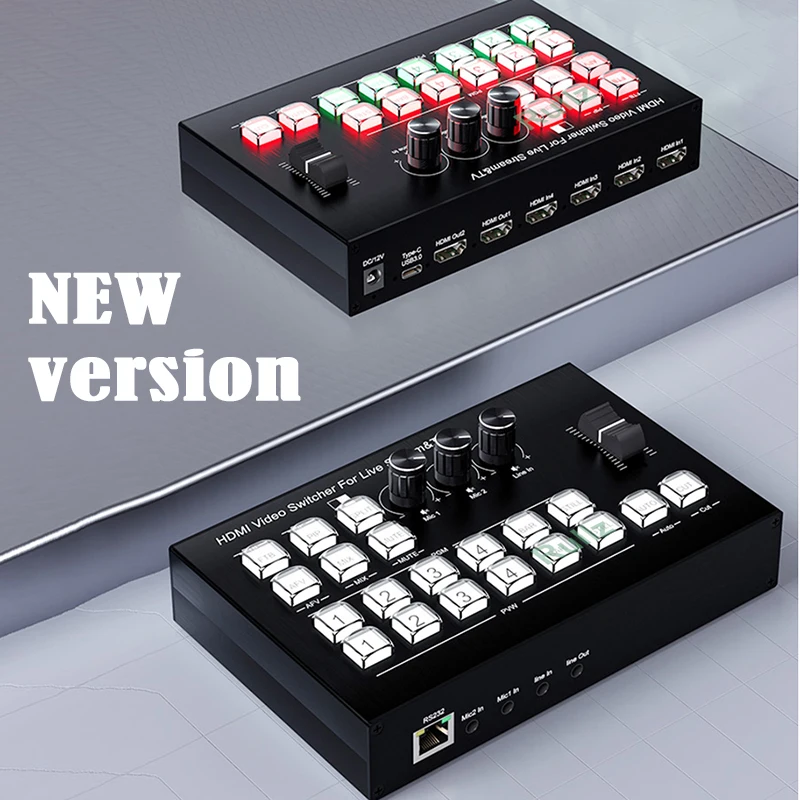 Upgrade 4 Channel HDMI Video Mixer Switcher Guide Broadcasting Station for Multi Camera Live Streaming OBS Video Record Capture