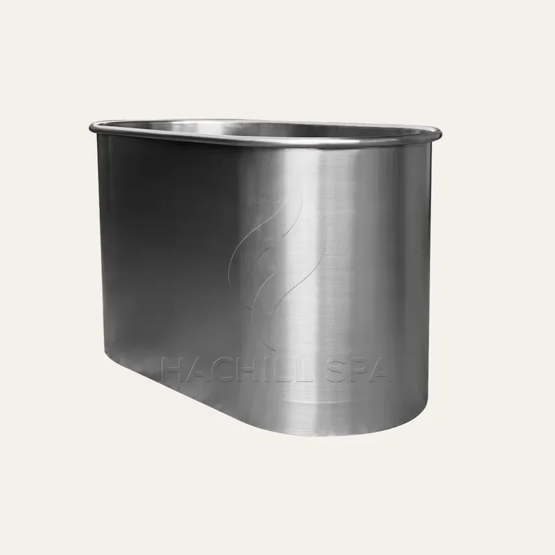 316 Stainless Steel Oval Cold Plunge Tub Rounded Edge Rim | Single Layer Freestanding Bathtub 1-Person Capacity