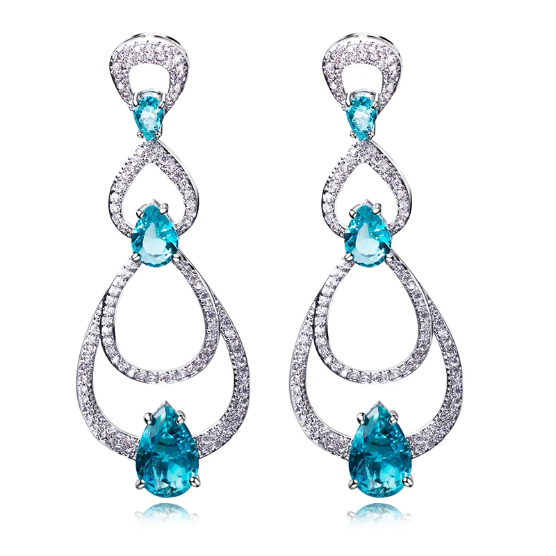 

Luxury wedding jewelry supplier big Color cubic zirconia earring shiny crystal party jewellery White female large drop earrings