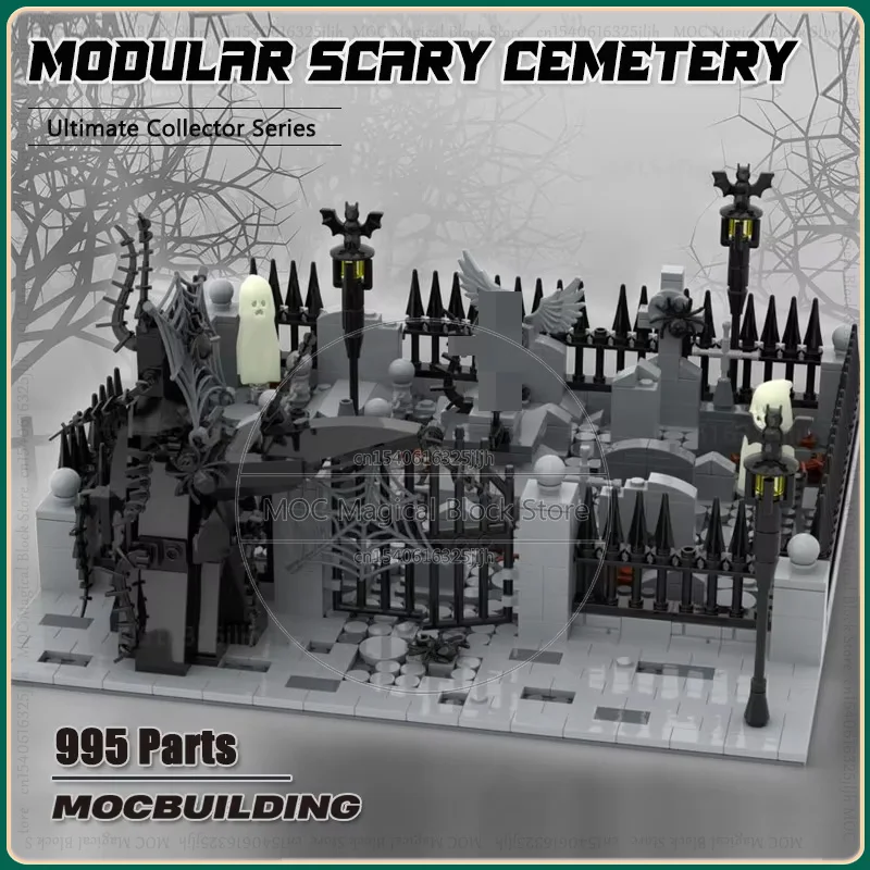 MOC modulare Cimitero spaventoso Building Blocks Architettura Tecnologia Collezione di mattoni Modello Display Giocattoli Regali di Natale