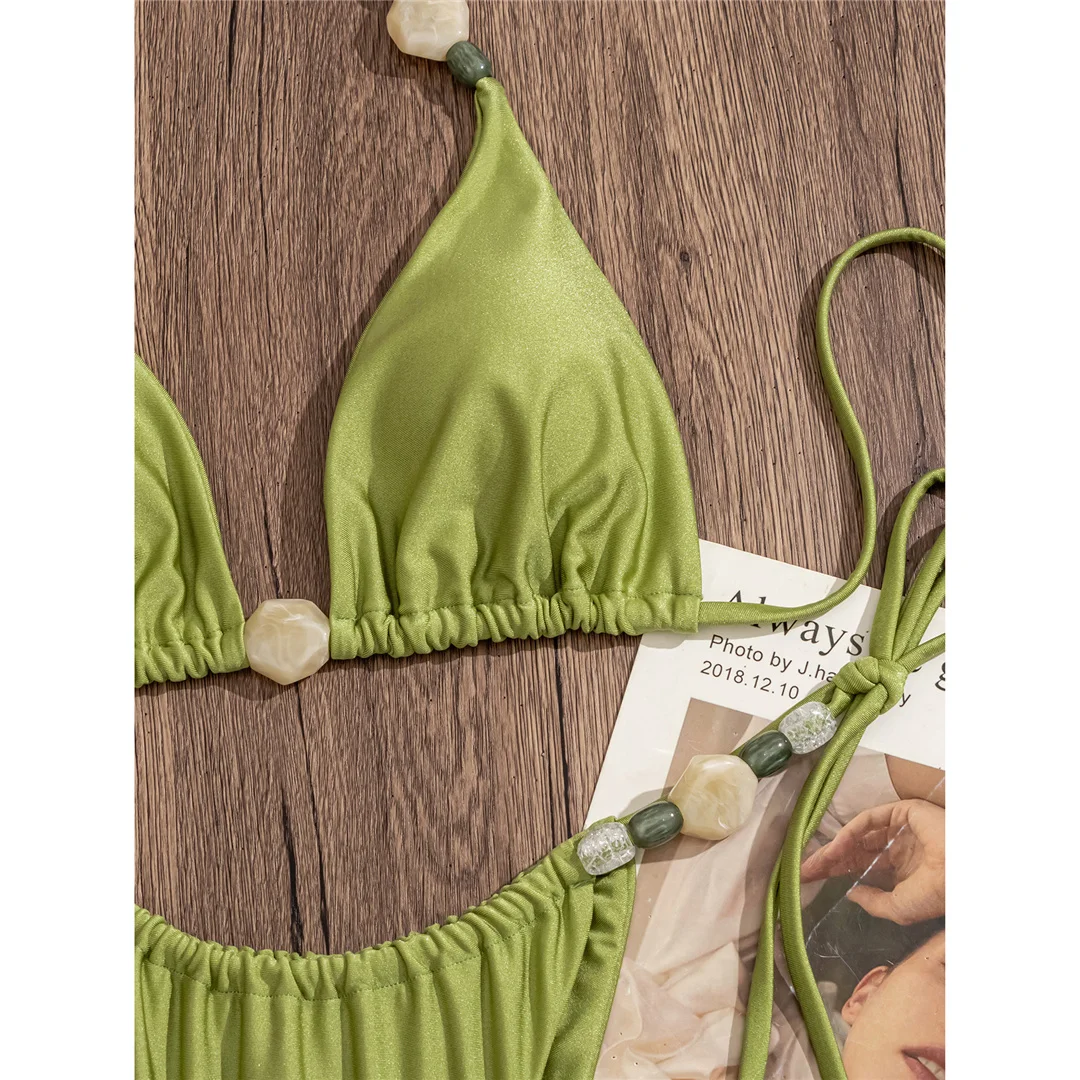 Halter Bikini mit hohem Beinausschnitt, Damen-Badebekleidung, zweiteiliges Bikini-Set, mit Trägern, gepolstert, Badeanzug, Badebekleidung, Modell V7785. – Detail 7
