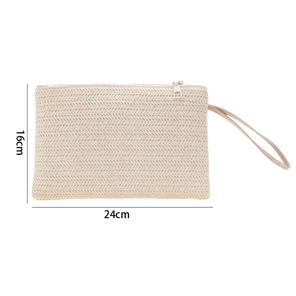 Weaving Bag Fashion Ladies Wristlet Clutch Women Daily Money Phone Clutch Solid Straw Woven Coin Purse Beach Wallet Card Holder