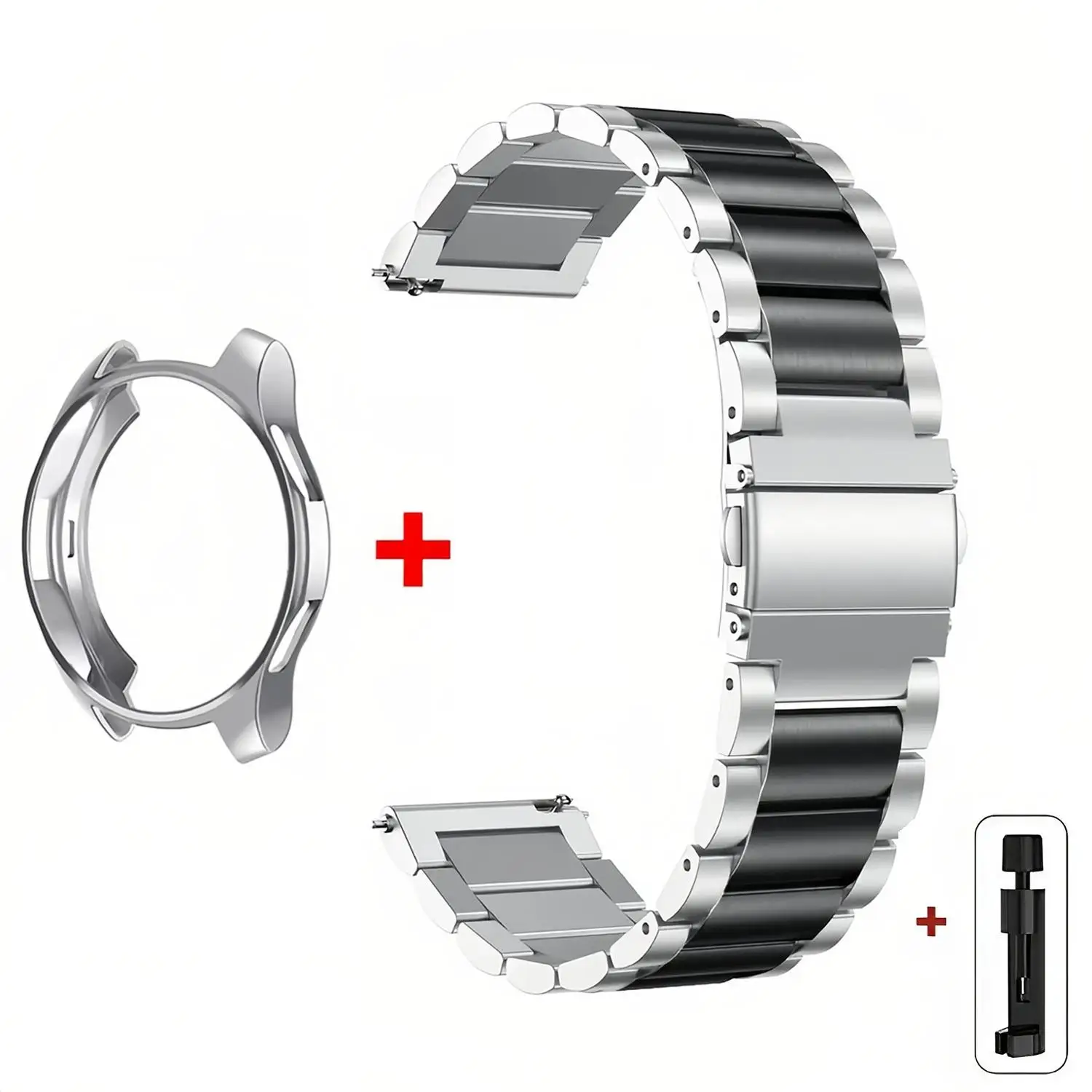 For Samsung Galaxy Watch4 Classic 42mm Tri-Beads Stainless Steel Watch Band (Silver Black)