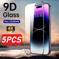 5Pack Black Border Tempered Glass for IPhone 17 Air 17 Pro 17 Promax 16/15/14 Plus HD Screen Protector 13 Promax 16E 11 12 Mini