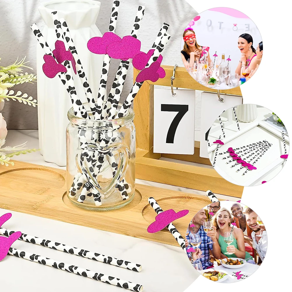 

30Pcs Cow Print Paper Straws Novelty Party Decor Smooth Food Safe Drinking Straws for Milk Tea Supplies