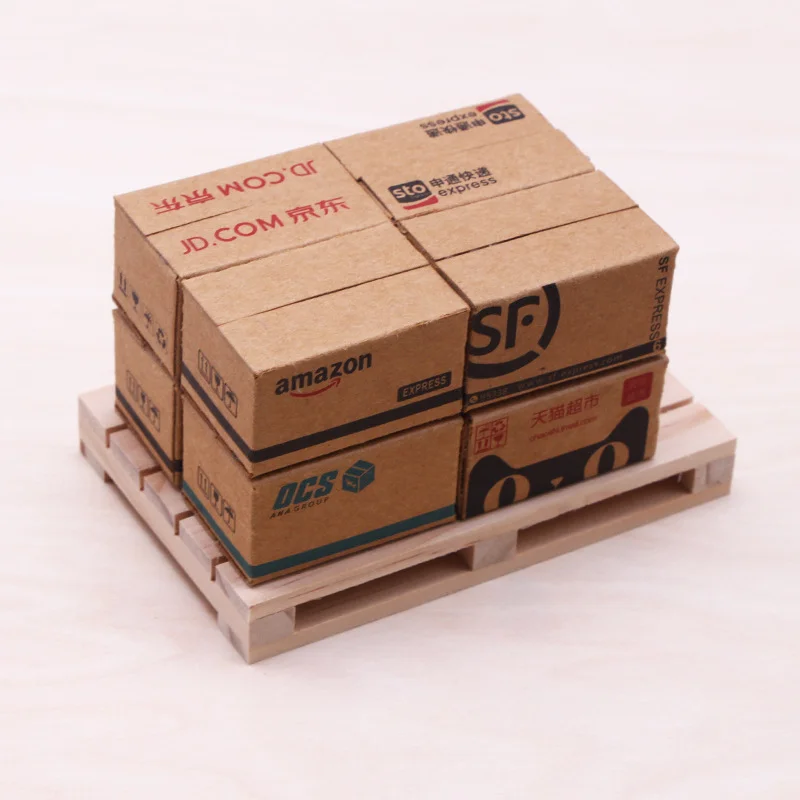Mini-Karton-Expressbox Miniatur-Trolley-Set Puppenhaus Miniatur-Paketbox Deko-Spielzeug Puppenhaus-Dekor Möbelzubehör – Detail 4