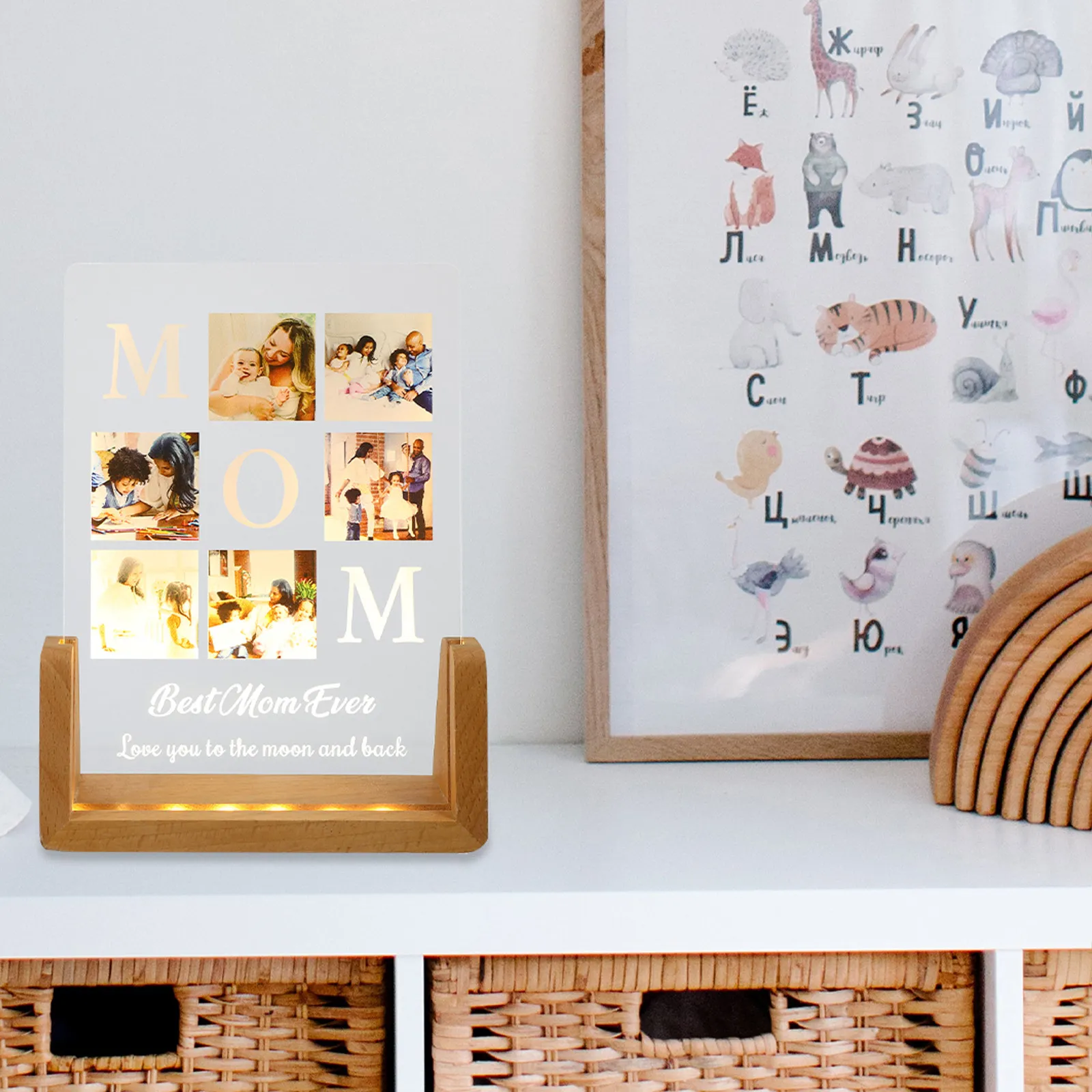 

Декоративный ночник с фотопечатью и надписью «Благословение маме», USB-лампа для прикроватной тумбочки, романтический подарок на День матери, светильник для спальни и рабочего стола