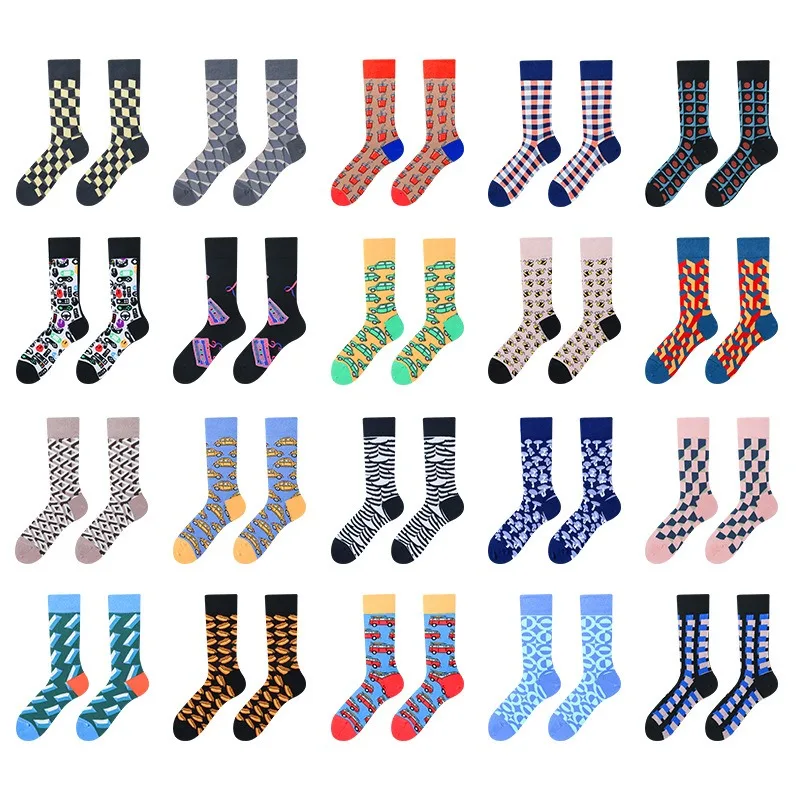 2 Pairs/set Men Novelty Fun Cotton Dress Socks Funny Casual Soft Creative Colorful Fashion Personality Trend Crew Socks