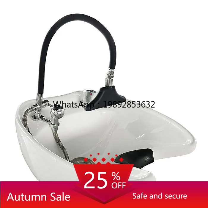 

LYY Ceramic Basin Water Circulation Head Therapy Sprayer Salon Shampoo Wash Basin with Waterfall Showerhead