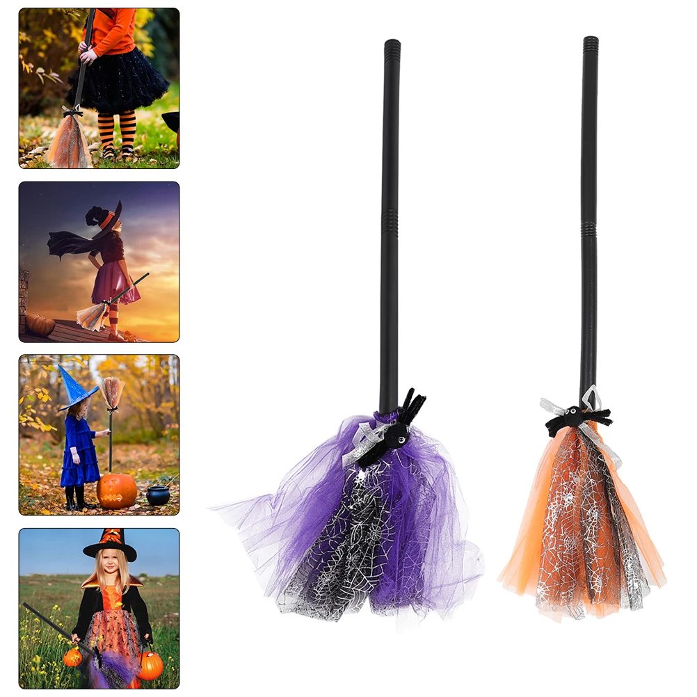 2pcs Broomstick Costume Decoration Purple Broom Prop Detachable cosplay witches broom halloween prop