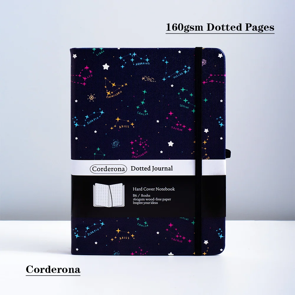 Corderona Zodiac 160gsm Bullet Dotted Journal B6 Sketchbooks Thick Travel Planner Diary Hard Cover Notebook