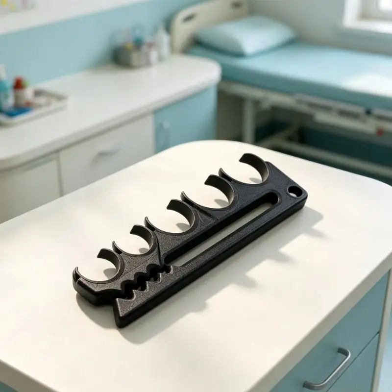 3D-Printed Syringes Organizers with Five Defined Open Positions, Black Plastic Holders for Separated Storage and at Glance