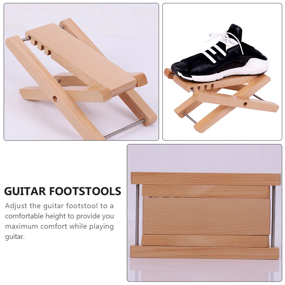 

Wooden Foot Stool Pedals Guitar Rest Ergonomic Footrest Professional Foldable Folding