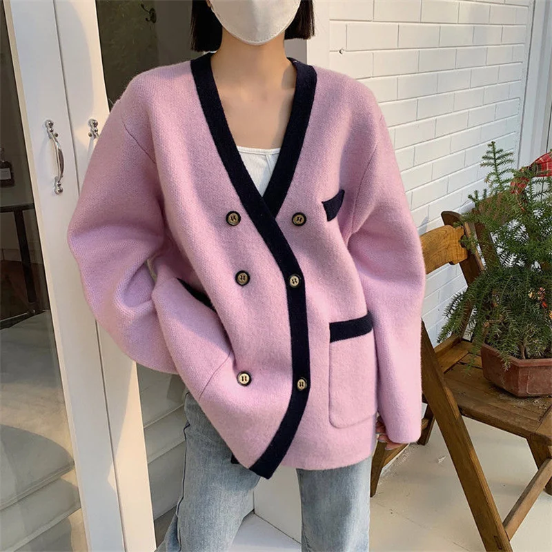 Women Cardigan White Black Purple Blue Knitted Sweater Loose  Long Sleeve Casual Knitted Jacket jumper Autumn Spring