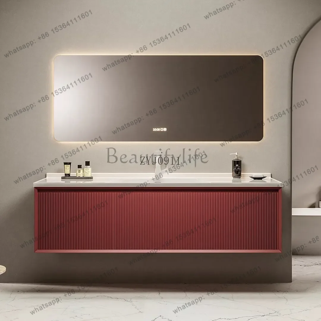 Modern simple bathroom cabinet combination bathroom washbasin washbasin light luxury rock slab washbasin cabinet
