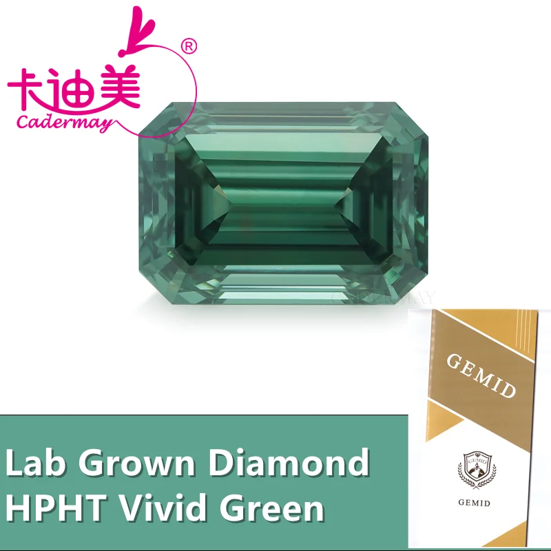 CADERMAY Emerald Shape EX Vivid Green Color VVS1 Clarity HPHT Lab Grown Diamond 1CT Loose Stone Certificate For Jewelry Making