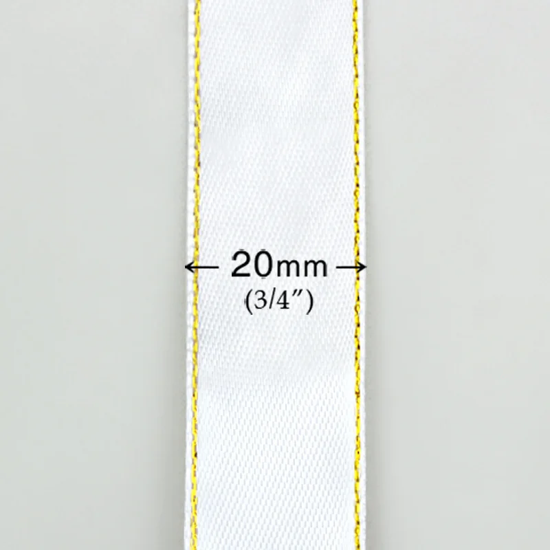 (25 Yards/roll) 20mm White Satin Ribbon Gold Edge Wholesale High Quality Gift Packaging Handmade DIY Ribbon Roll