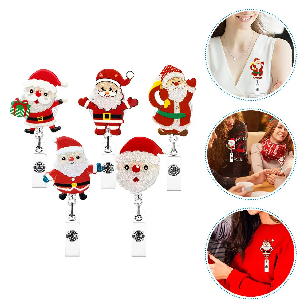 5 قطعة عيد الميلاد سانتا شارة بكرة حامل بطاقات التعريف الشخصية الاكريليك كليب موسم احتفالي هدية للممرضات المعلمين حامل بطاقات التعريف الشخصية #3