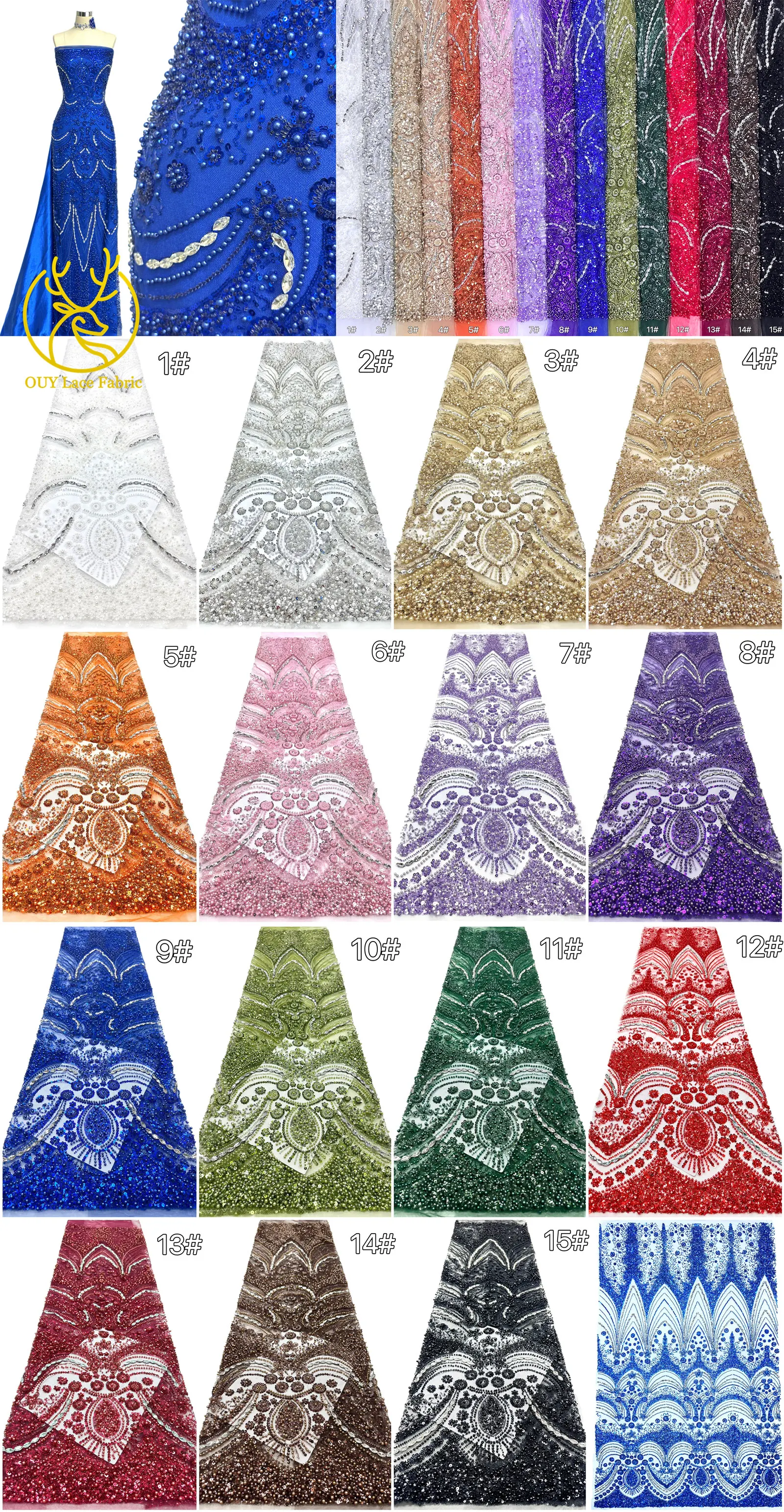 Luxuriöser königlicher lila afrikanischer handgefertigter Perlen-Spitzenstoff, französischer Pailletten-Stein-Tüll-Spitzenstoff für Hochzeitskleid-Design – Detail 4