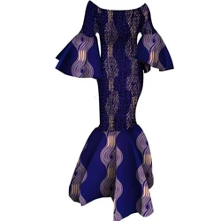 New African Dresses for Women Print Ruffles Sleeve Long Dresses Vestidos Stretch African Ankara Dresses Clothing WY4303