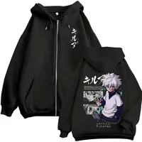 Anime Hunter X Hunter Sudadera con capucha con cremallera Killua Zoldyck sudaderas con capucha gráficas hombres mujeres Vintage de gran tamaño de lana de algodón con cremallera chaqueta abrigo