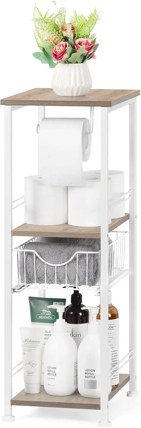 

3-Tier Narrow Bathroom Shelf Stand with Drawer, Freestanding Storage Organizer for Small Spaces, Laundry Room, Entryway