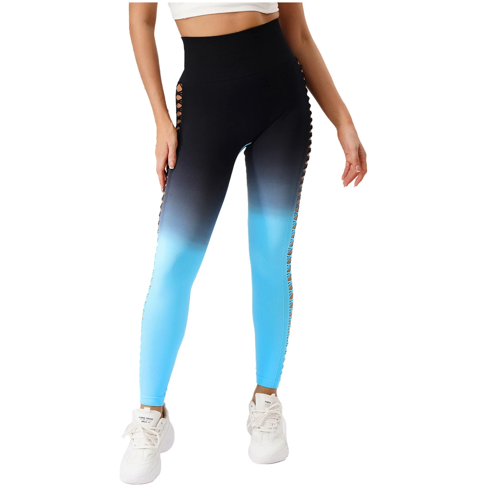 سراويل يوجا ضيقة على الورك للسيدات بخصر عالٍ وتصميم شبكي مجوف لممارسة اليوجا والجري واللياقة البدنية في صالة الألعاب الرياضية #4