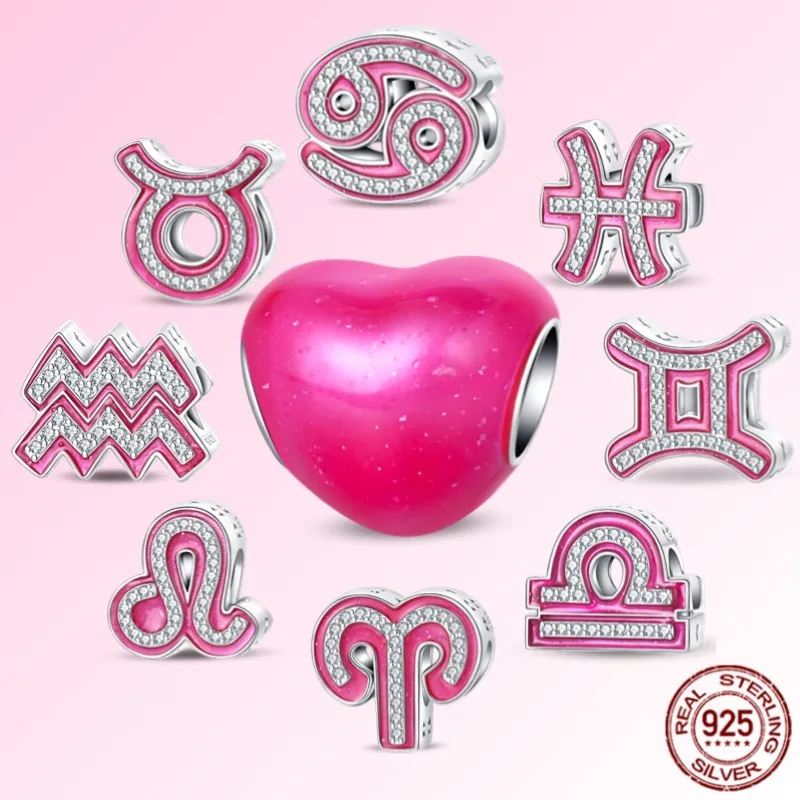 925 Sterling Silver Girl's Heart Twelve Constellations Series DIY Lucky beads for 3MM Original Bracelet Women Jewelry Gift