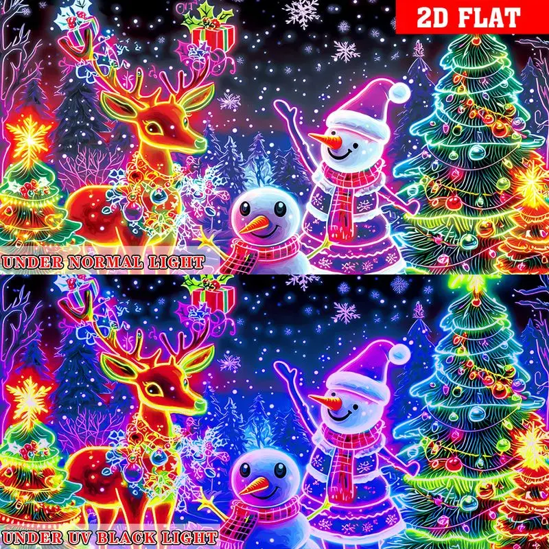 VIKAMA Blacklight Glow Christmas Tapestry Neon Snowman Reindeer Xmas Holiday Glow Print Bedroom Dorm Holiday Party Wall Decor
