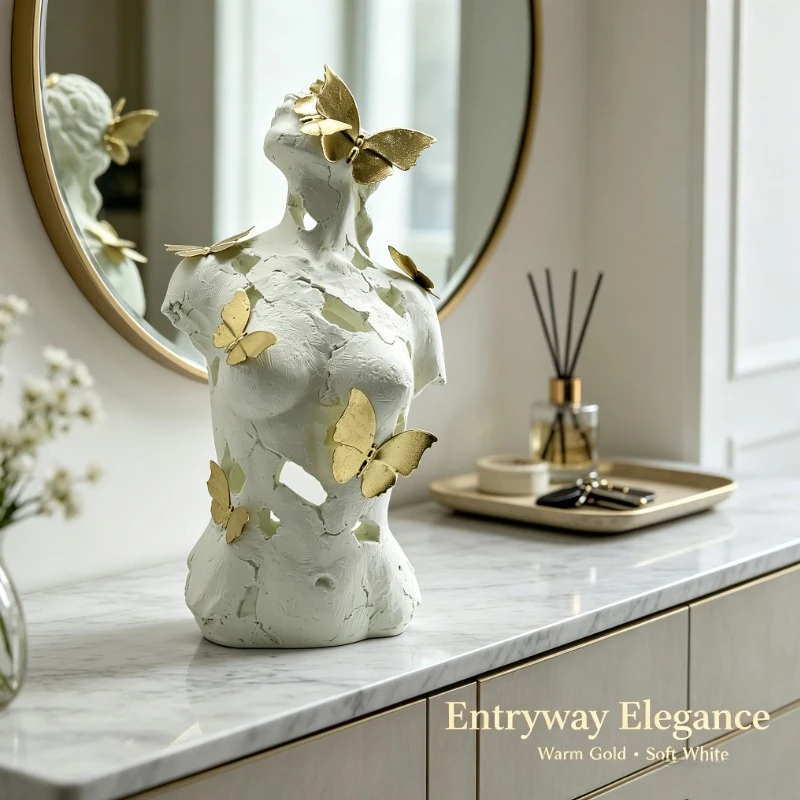 Abstract Female Bust with Gold Butterflies, Resin Art Sculpture for Home Office Decor & Gift - view 5