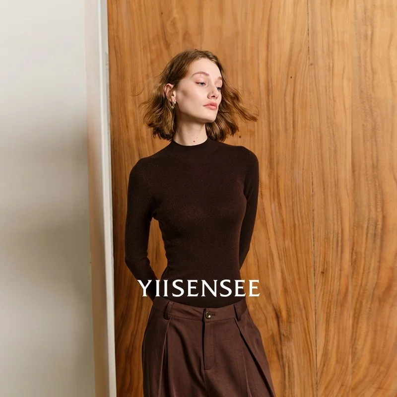 

ISENSEE Knitted Woolen Base irt Women's High Ne Inner Wear Faionable Commute Sle Regular Fit Long Sve Crew Ne