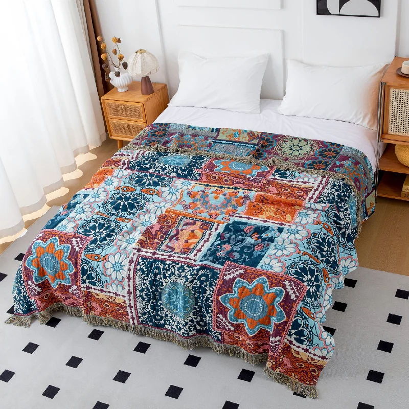 Soft Patchwork Blanket Towel Throw - 100% Cotton Gauze Blanket, Breathable Sofa Cover, All-Season Lightweight Bedspread