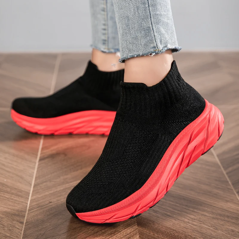 High Top Strick Laufschuhe Unisex Mode lässig Slip-On Socken Turnschuhe Männer leichte atmungsaktive Plattform Damen Sportschuhe