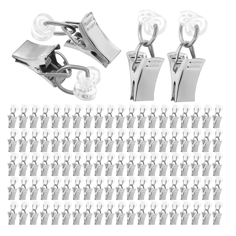 Pack Of 100 Curtain Clips,Curtain Clips, Rolls With Plastic Rollers And Clips, Curtain Clips, Metal Clips For Curtains