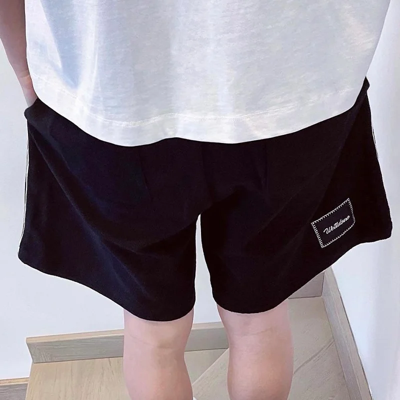 

Tra Embroidered Logo Summer Casual Loose Fit Spor orts Trendy Streetwear Youthful Energy Sle Straight Leg ort Pants