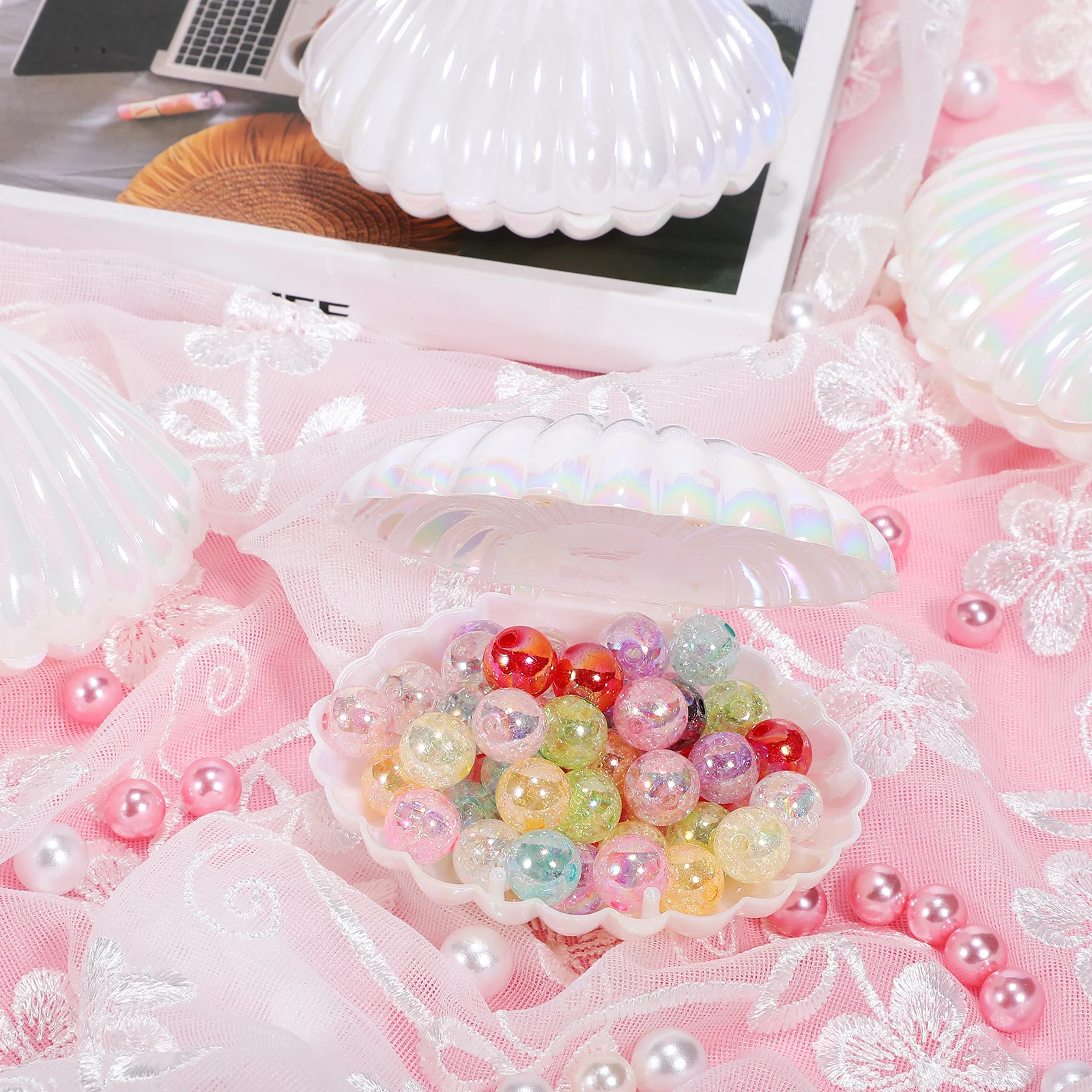 

15pcs Shell Shape Storage Case Creative Trinket Jewelry Holder Desktop Decoration Seashell Box Simulation Shell Mermaid