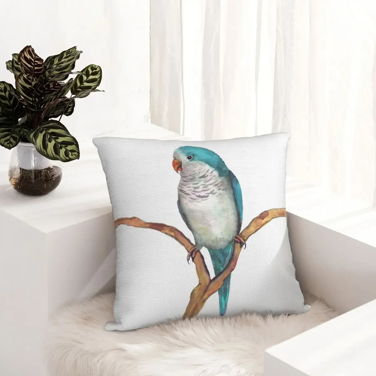 A watercolor of a blue quaker parrot Throw Pillow luxury sofa pillows Cushions Cover pillows decor home  home decor