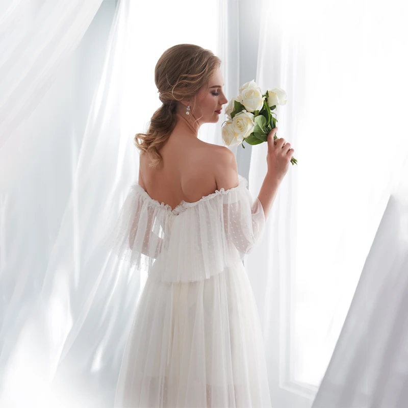 Robe de Mariée en Organza pour Femme, Tenue Sexy, Col Bateau, Dos aux, Demi-Manches, pour Patients, Personnalisée, Élégante