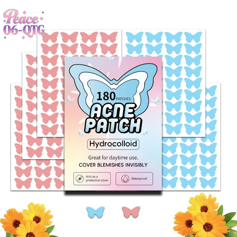 New 180Pcs Pimple Patch Acne Hydrocolloid Colorful Butterfly Shape Breathable Acne Removal Acne Cover Face Spot Pimple Patch